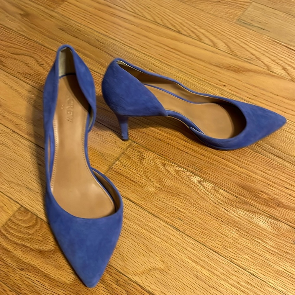 jcrew blue suede heels
